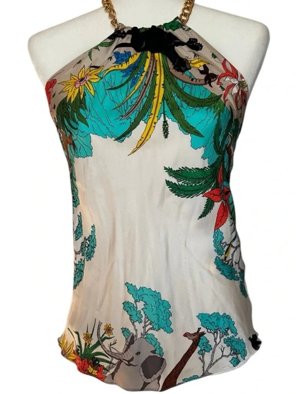 Painted Silk Camisole with Gold Chain
